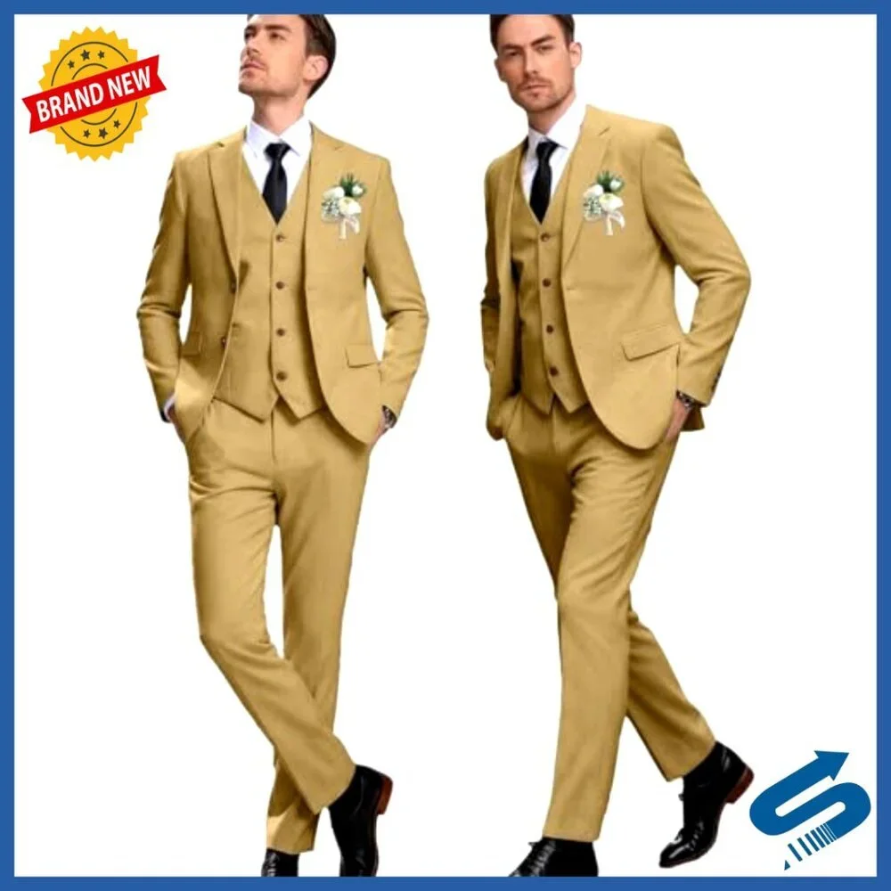 Slim Fit Linen Suit 3-Piece Set for Prom Wedding Business Formal Occasions